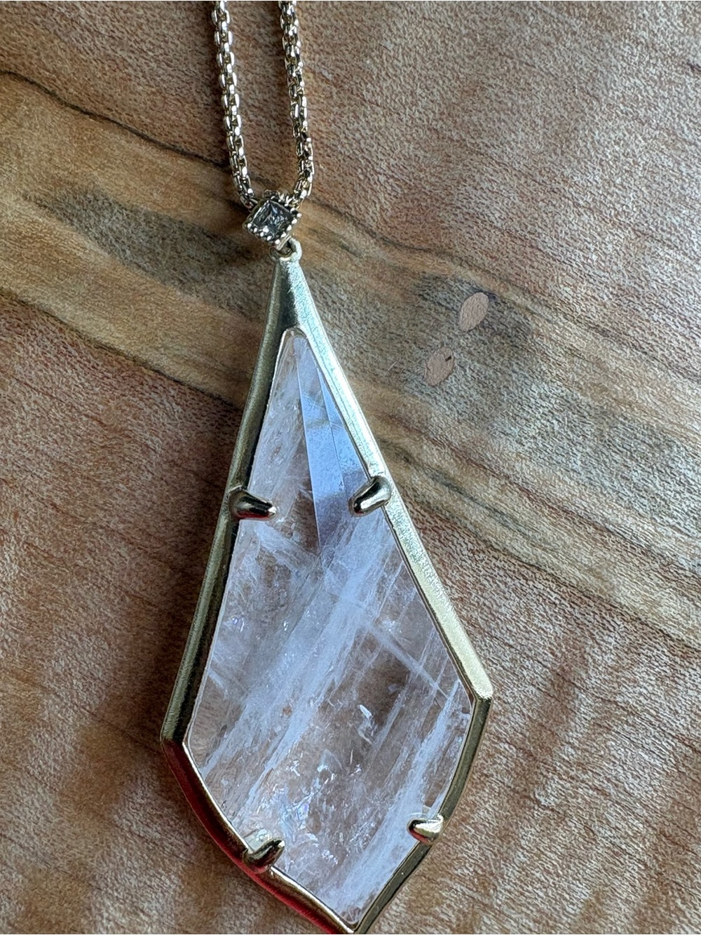 Kendra Scott Clear Quartz Adjustable Pendant Necklace in Gold Tone